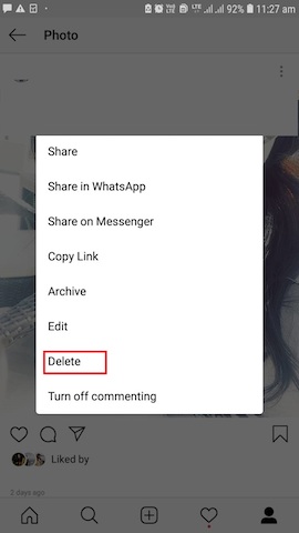How to delete an instagram post